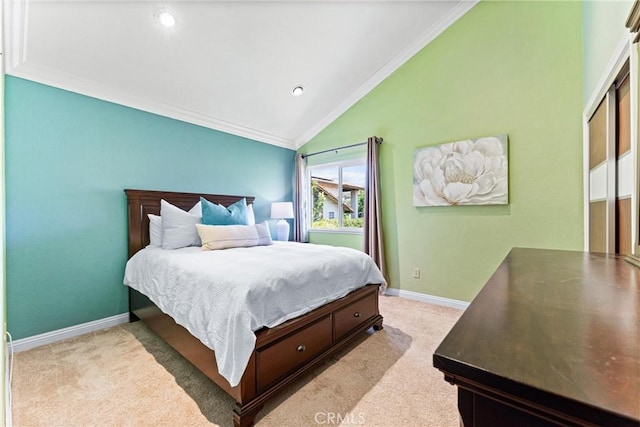 2223 E Vista Mesa Way, Orange, CA 92867 - bedroom featuring lofted ceiling, ornamental molding, light colored carpet, baseboards, and recessed lighting