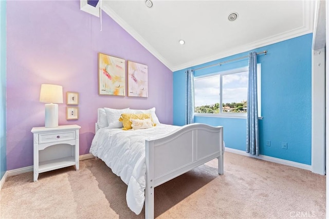 2223 E Vista Mesa Way, Orange, CA 92867 - carpeted bedroom featuring lofted ceiling, ornamental molding, and baseboards