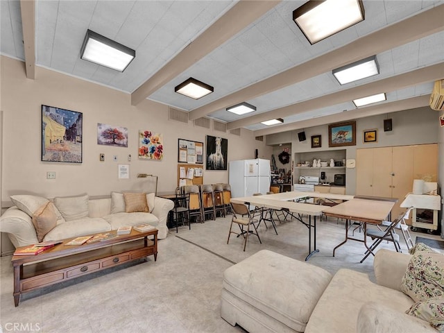 11813 Runnymede St Unit 44, North Hollywood, CA 91605 - living room featuring beamed ceiling, a wall mounted air conditioner, and visible vents