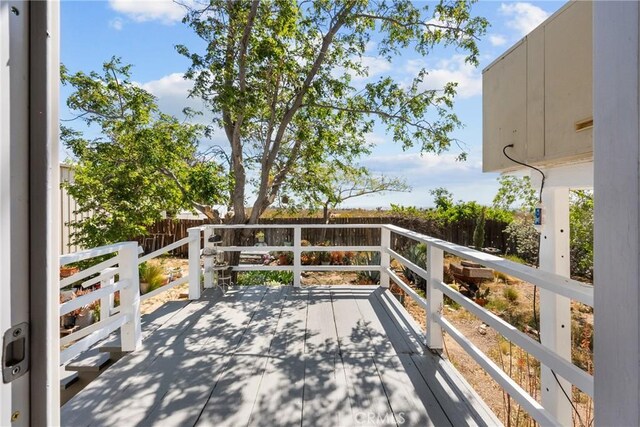 wooden deck featuring a fenced backyard