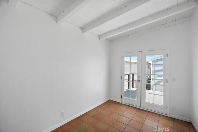 207 28th St, Newport Beach, CA 92663 - doorway to outside featuring french doors, tile patterned floors, wooden ceiling, and baseboards