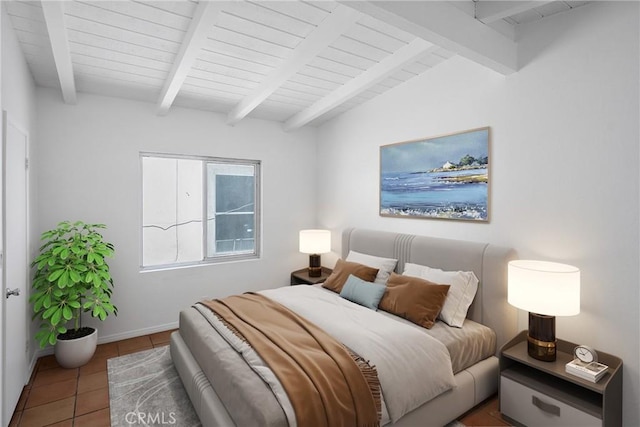 207 28th St, Newport Beach, CA 92663 - tiled bedroom with beam ceiling, wood ceiling, and baseboards