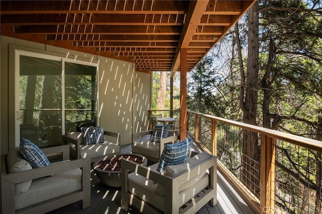 388 Primrose Cir, Lake Arrowhead, CA 92352 - wooden terrace with a fire pit
