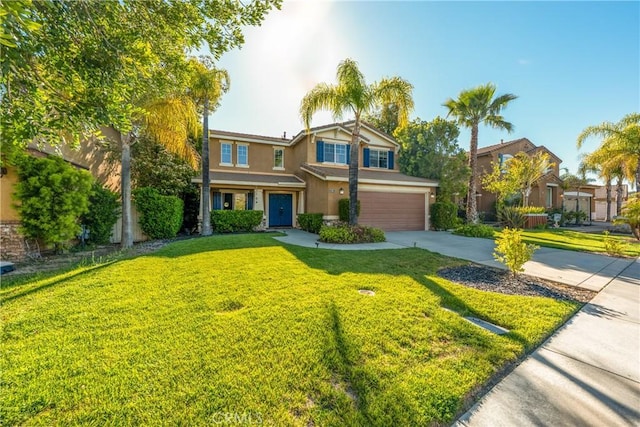 46140 Grace Ct, Temecula, CA 92592 - view of front of home featuring stucco siding, concrete driveway, a garage, and a front yard
