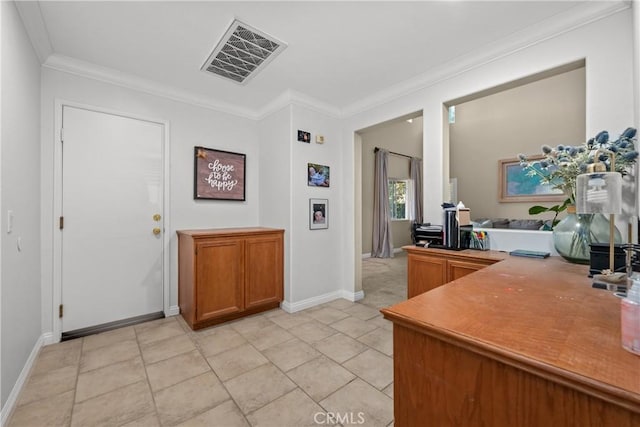 46140 Grace Ct, Temecula, CA 92592 - home office with crown molding, baseboards, and light tile patterned floors