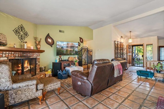 1315 Hermana Ct, Vista, CA 92084 - living room featuring vaulted ceiling and a fireplace