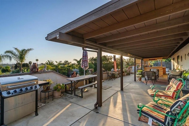 1315 Hermana Ct, Vista, CA 92084 - patio terrace at dusk with outdoor dining space, a grill, and outdoor lounge area