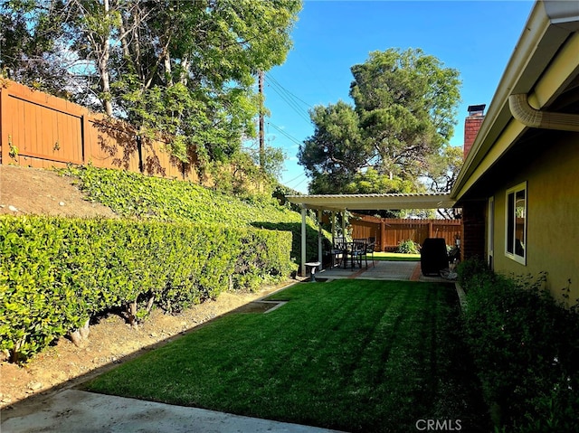 view of yard featuring a fenced backyard and a patio
