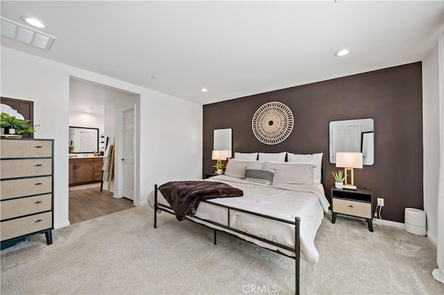 29101 Long Horn Ln, Winchester, CA 92596 - bedroom with baseboards, light colored carpet, recessed lighting, and visible vents