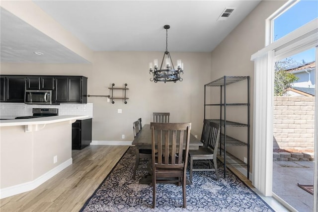 1128 Grass Valley Way, Santa Maria, CA 93454 - dining space featuring baseboards, an inviting chandelier, visible vents, and light wood-style floors