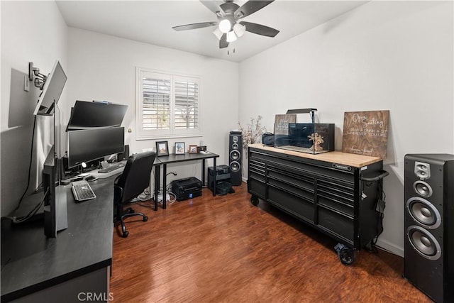 27975 Langley Pl, Castaic, CA 91384 - office area featuring ceiling fan and dark wood finished floors