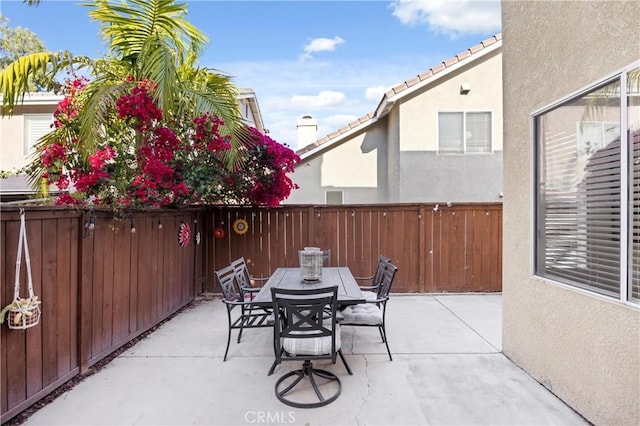 view of patio featuring a fenced backyard and outdoor dining space