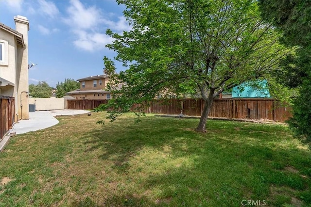 view of yard with a fenced backyard and a patio area
