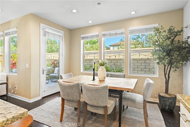 15 Clover, Lake Forest, CA 92630 - dining area featuring baseboards, dark wood-type flooring, and recessed lighting