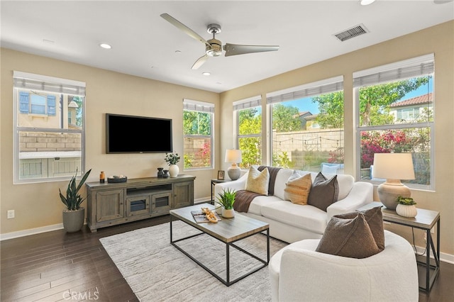 15 Clover, Lake Forest, CA 92630 - living area featuring baseboards, a ceiling fan, plenty of natural light, and recessed lighting