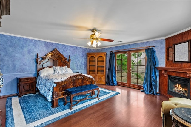 9438 Burnet Ave, North Hills, CA 91343 - bedroom with visible vents, ornamental molding, wood finished floors, wallpapered walls, and access to outside