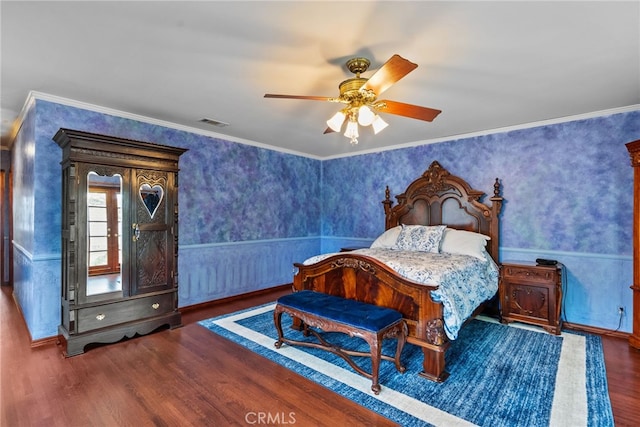 9438 Burnet Ave, North Hills, CA 91343 - bedroom featuring visible vents, crown molding, wood finished floors, and wallpapered walls