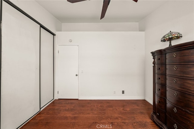 11820 Mount Wilson Ct, Rancho Cucamonga, CA 91737 - unfurnished bedroom featuring ceiling fan, a closet, and wood finished floors