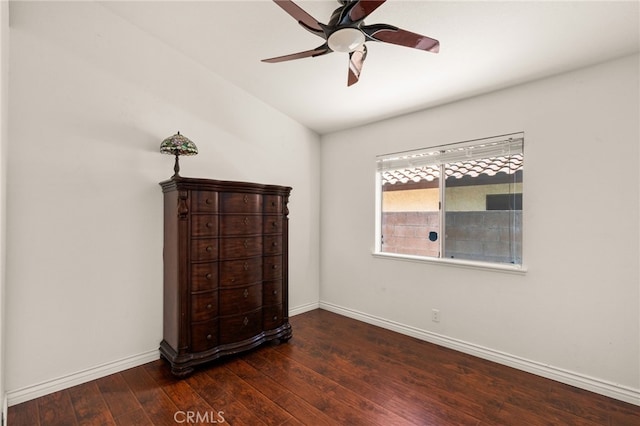11820 Mount Wilson Ct, Rancho Cucamonga, CA 91737 - bedroom with baseboards, a ceiling fan, vaulted ceiling, and hardwood / wood-style floors
