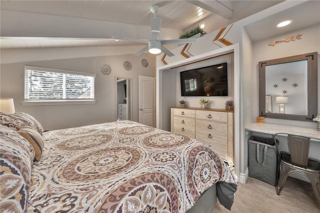 27550 N Bay Rd, Lake Arrowhead, CA 92352 - bedroom with light colored carpet and a ceiling fan