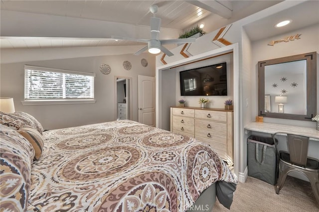 27550 N Bay Rd, Lake Arrowhead, CA 92352 - bedroom with light colored carpet and a ceiling fan