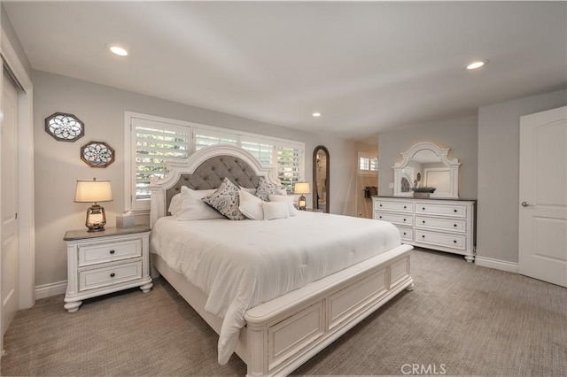 27550 N Bay Rd, Lake Arrowhead, CA 92352 - bedroom with carpet flooring, multiple windows, recessed lighting, and baseboards