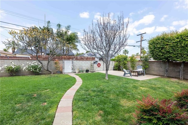 view of yard featuring a fenced backyard and a patio