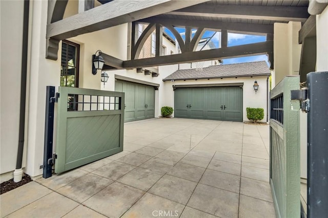garage with a gate