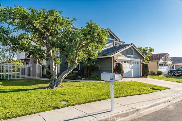 21340 Via Del Puma, Yorba Linda, CA 92887 - obstructed view of property with concrete driveway, brick siding, a garage, and a tile roof