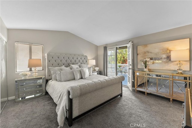 21340 Via Del Puma, Yorba Linda, CA 92887 - bedroom with access to exterior, vaulted ceiling, and carpet flooring
