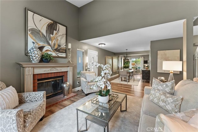 21340 Via Del Puma, Yorba Linda, CA 92887 - living area featuring a fireplace and wood finished floors