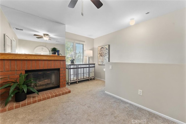 21340 Via Del Puma, Yorba Linda, CA 92887 - living area with a ceiling fan, carpet flooring, and a fireplace