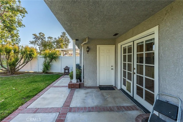 21340 Via Del Puma, Yorba Linda, CA 92887 - entrance to property featuring stucco siding, french doors, and a patio