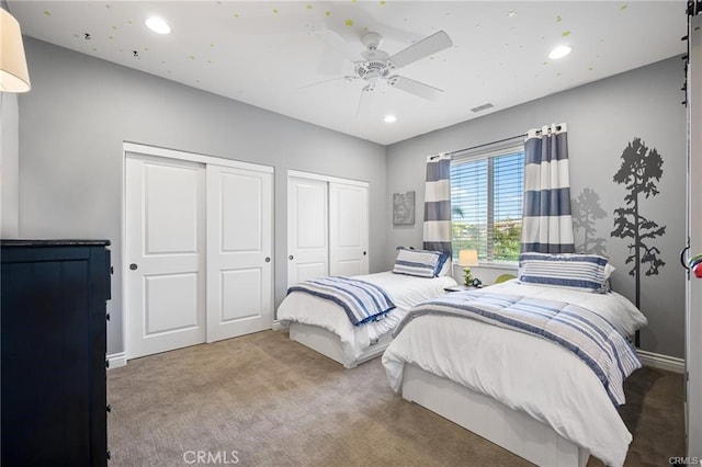29291 Via Zamora, San Juan Capistrano, CA 92675 - bedroom with two closets, carpet, recessed lighting, ceiling fan, and baseboards