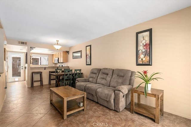 living area with visible vents