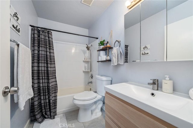 22844 Hilton Head Dr Unit 170, Diamond Bar, CA 91765 - bathroom featuring visible vents, shower / tub combo, vanity, tile patterned floors, and toilet