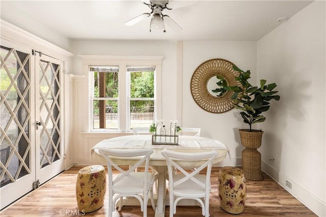 1559 Diamond Ave, South Pasadena, CA 91030 - dining area featuring a ceiling fan, baseboards, and light wood finished floors