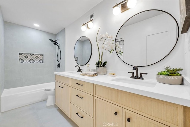 1467 N Kathleen Ln, Orange, CA 92867 - full bathroom featuring a sink, toilet, double vanity, and shower / washtub combination