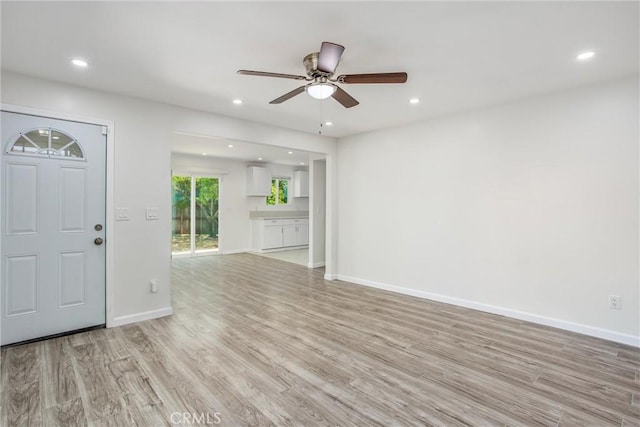 636 Harding Dr, Redlands, CA 92373 - entryway featuring light wood-style floors, baseboards, a ceiling fan, and recessed lighting