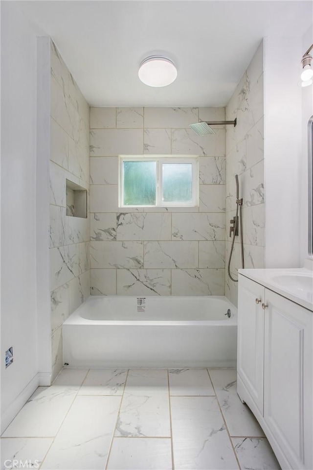 636 Harding Dr, Redlands, CA 92373 - bathroom featuring  shower combination, marble finish floor, and vanity
