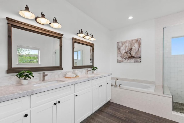bathroom featuring a sink, plenty of natural light, and double vanity