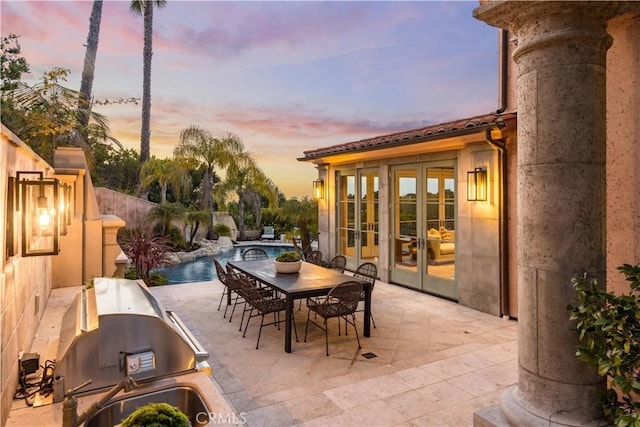 2008 Via Visalia, Palos Verdes Estates, CA 90274 - view of patio with french doors, an outdoor pool, a grill, and outdoor dining space