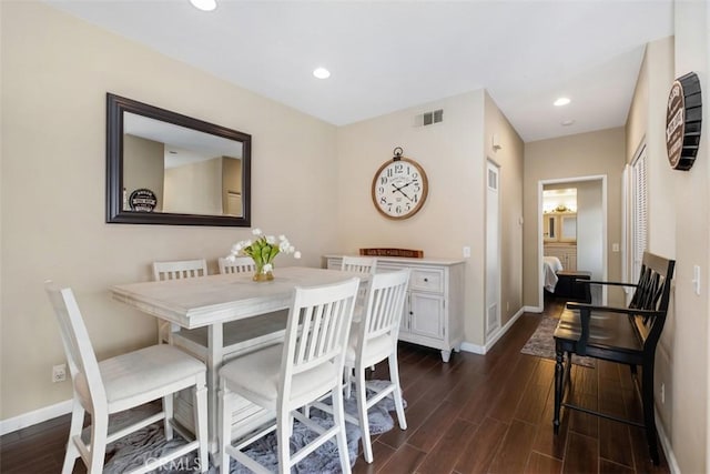 4 Mosaic, Aliso Viejo, CA 92656 - dining room featuring baseboards, recessed lighting, dark wood-style flooring, and visible vents