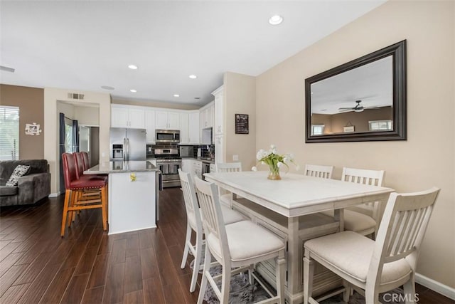 4 Mosaic, Aliso Viejo, CA 92656 - dining space featuring visible vents, recessed lighting, baseboards, and dark wood-type flooring