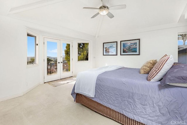 776 Avenida Salvador, San Clemente, CA 92672 - carpeted bedroom with ceiling fan, access to exterior, french doors, baseboards, and lofted ceiling