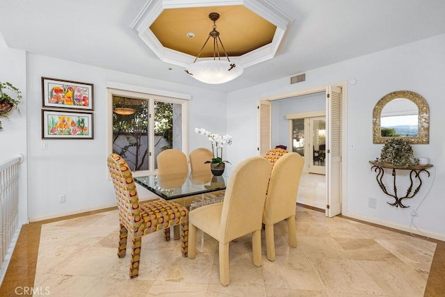 776 Avenida Salvador, San Clemente, CA 92672 - dining space featuring baseboards, visible vents, and a raised ceiling