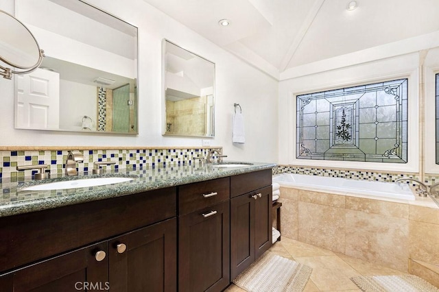 776 Avenida Salvador, San Clemente, CA 92672 - bathroom with a sink, tile patterned flooring, a bath, and lofted ceiling