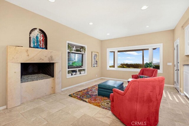 776 Avenida Salvador, San Clemente, CA 92672 - living room with baseboards, recessed lighting, stone tile flooring, and a fireplace