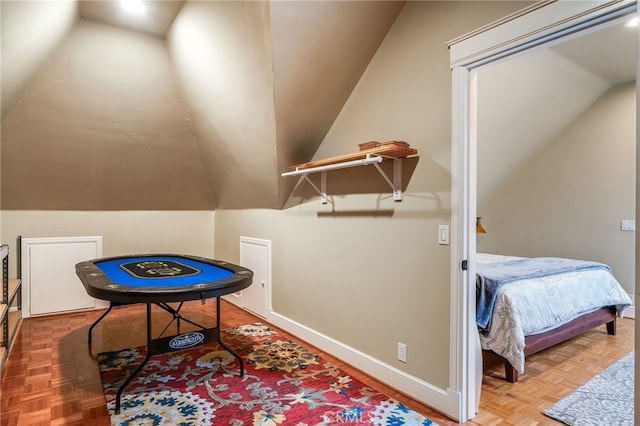 26122 Augusta Dr, Lake Arrowhead, CA 92352 - rec room featuring baseboards and vaulted ceiling
