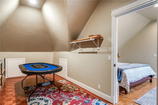 26122 Augusta Dr, Lake Arrowhead, CA 92352 - bedroom featuring vaulted ceiling and baseboards